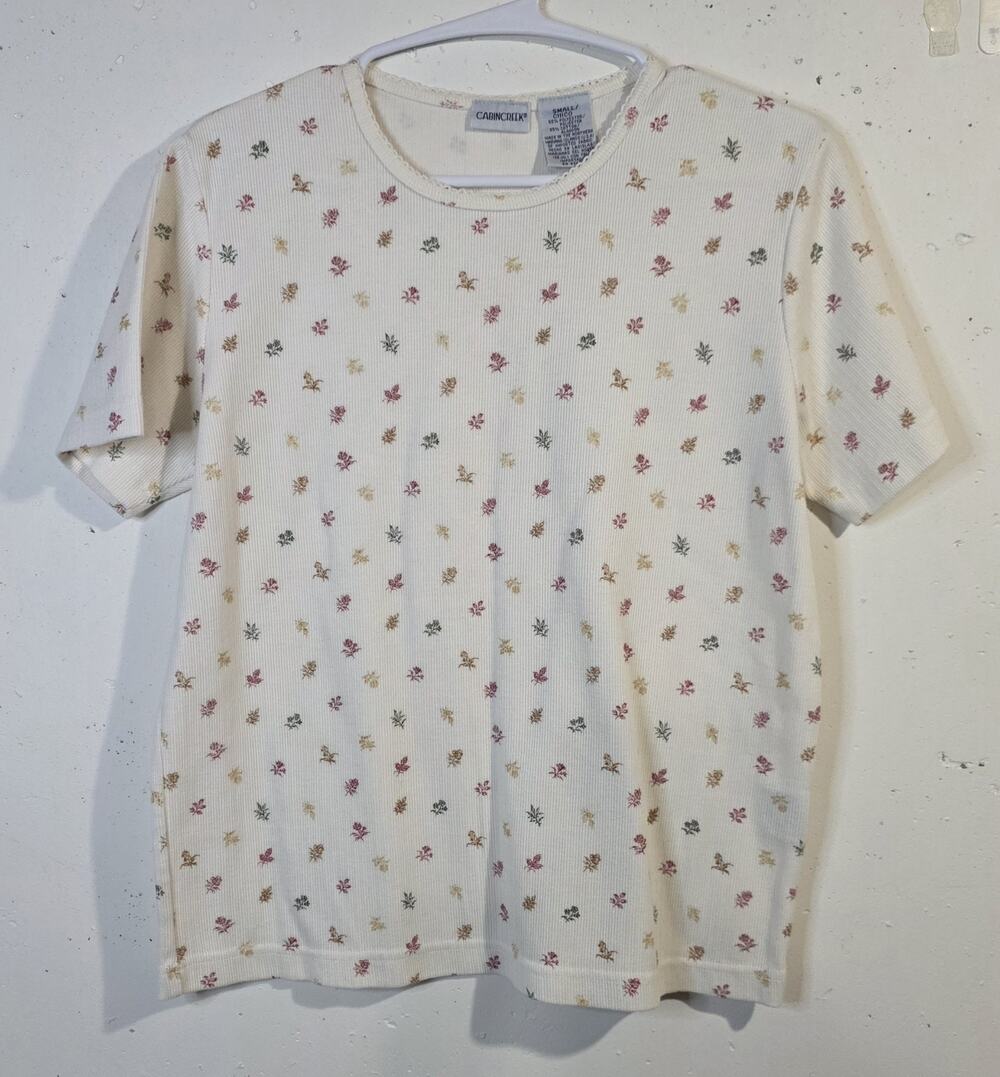 Vintage Cabin Creek Woman Floral Ribbed Tee Small Cottagecore Coquette
